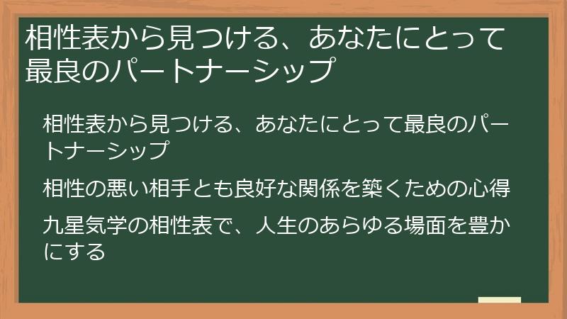 相性表から見つける、あなたにとって最良のパートナーシップ