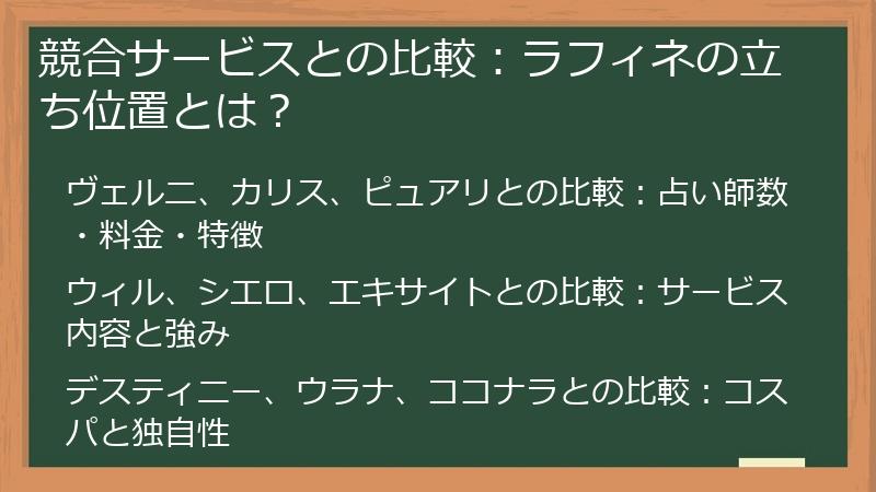 競合サービスとの比較：ラフィネの立ち位置とは？
