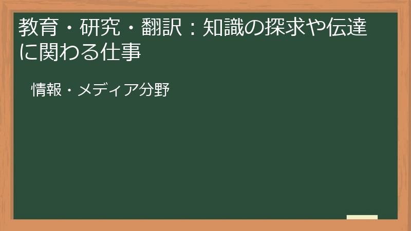 教育・研究・翻訳:知識の探求や伝達に関わる仕事