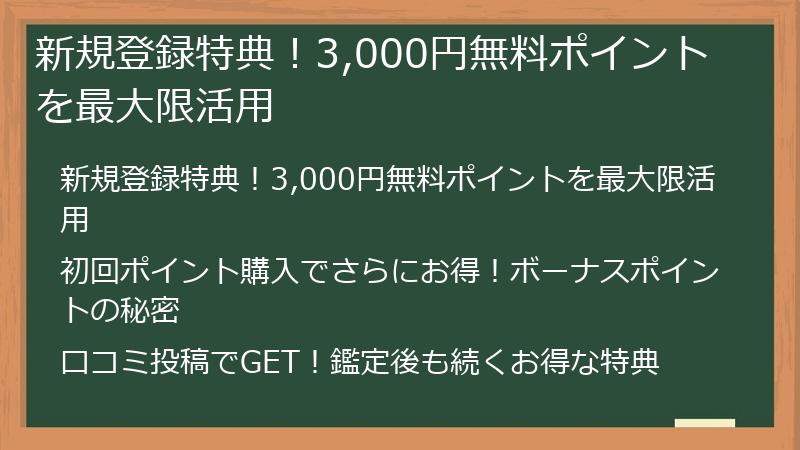 新規登録特典!3,000円無料ポイントを最大限活用