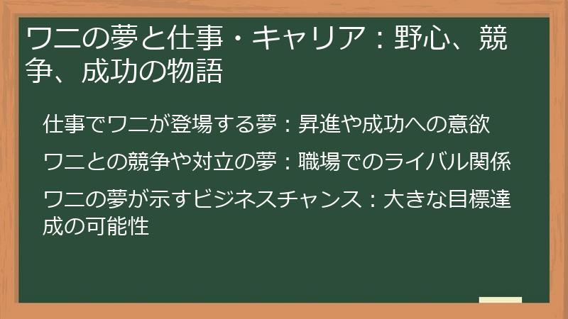 ワニの夢と仕事・キャリア:野心、競争、成功の物語