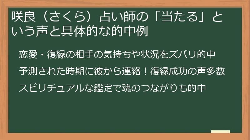 咲良（さくら）占い師の「当たる」という声と具体的な的中例