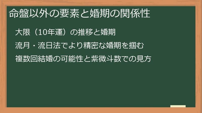 命盤以外の要素と婚期の関係性