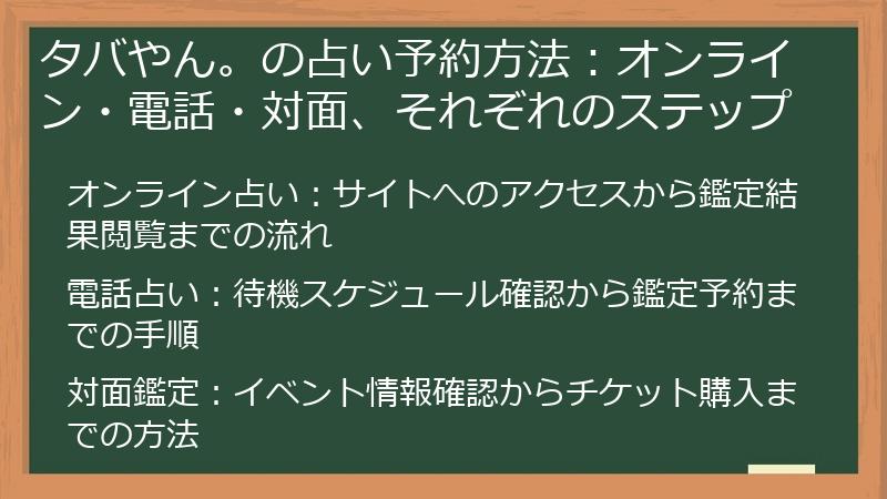タバやん。の占い予約方法：オンライン・電話・対面、それぞれのステップ