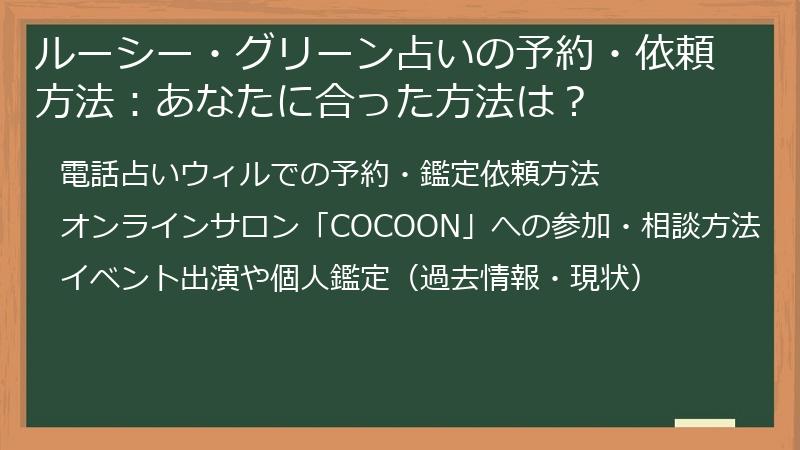 ルーシー・グリーン占いの予約・依頼方法：あなたに合った方法は？
