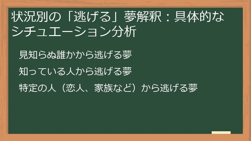 状況別の「逃げる」夢解釈：具体的なシチュエーション分析