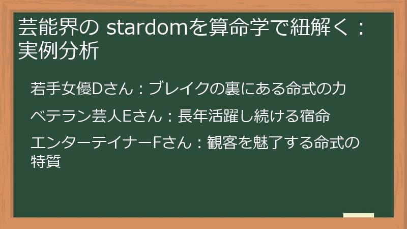 芸能界の stardomを算命学で紐解く：実例分析