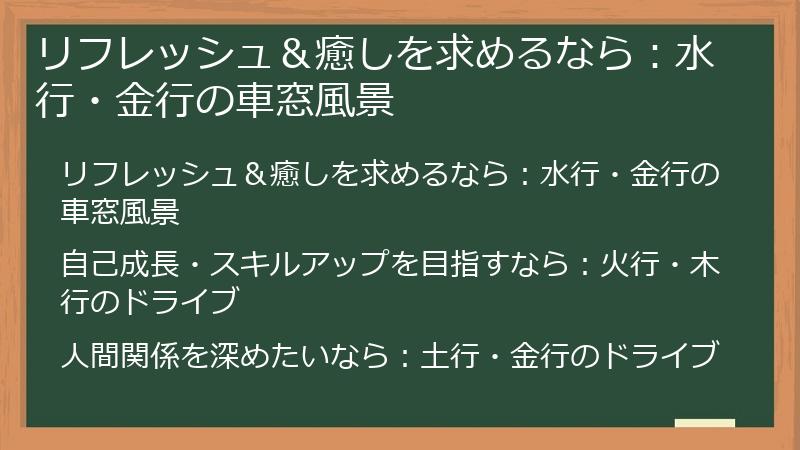 リフレッシュ＆癒しを求めるなら：水行・金行の車窓風景