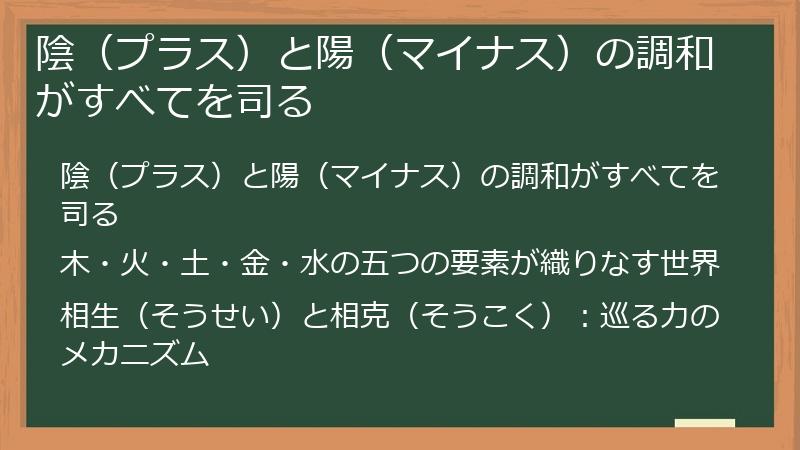 陰（プラス）と陽（マイナス）の調和がすべてを司る