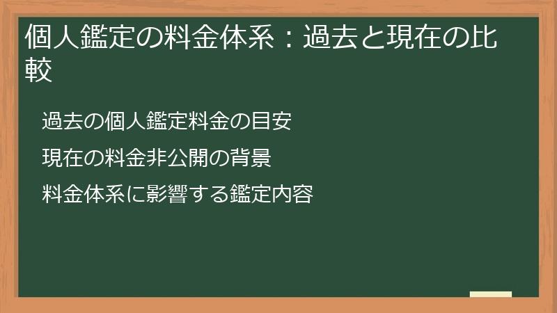 個人鑑定の料金体系：過去と現在の比較