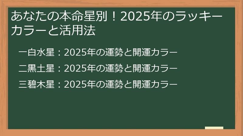 あなたの本命星別！2025年のラッキーカラーと活用法