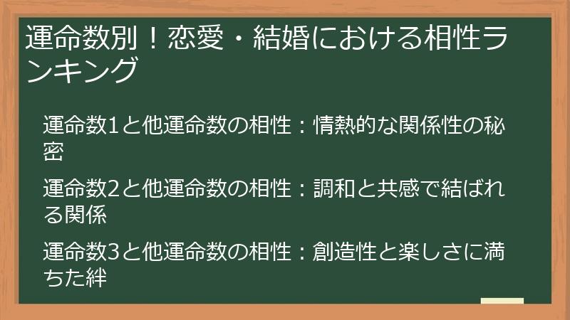 運命数別！恋愛・結婚における相性ランキング