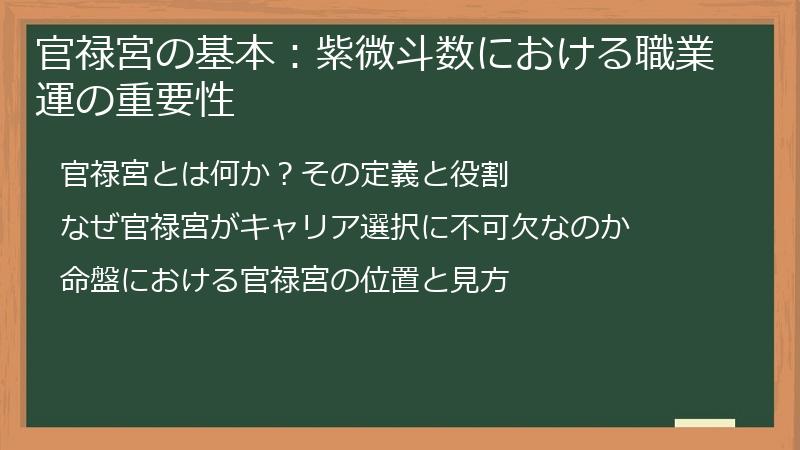 官禄宮の基本：紫微斗数における職業運の重要性