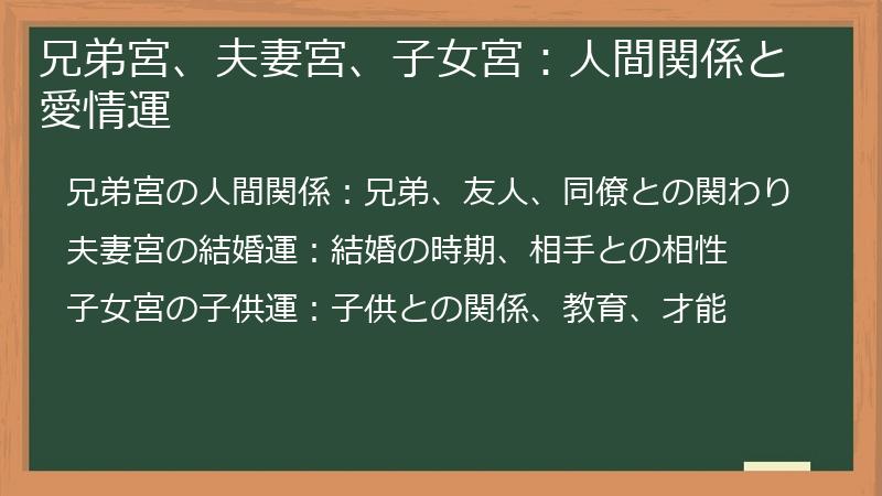 兄弟宮、夫妻宮、子女宮：人間関係と愛情運