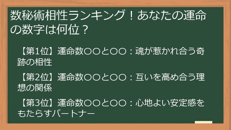 数秘術相性ランキング！あなたの運命の数字は何位？