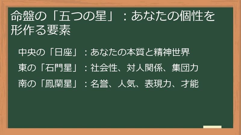 命盤の「五つの星」：あなたの個性を形作る要素
