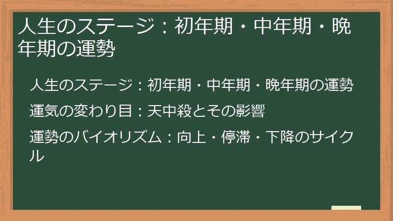 人生のステージ：初年期・中年期・晩年期の運勢