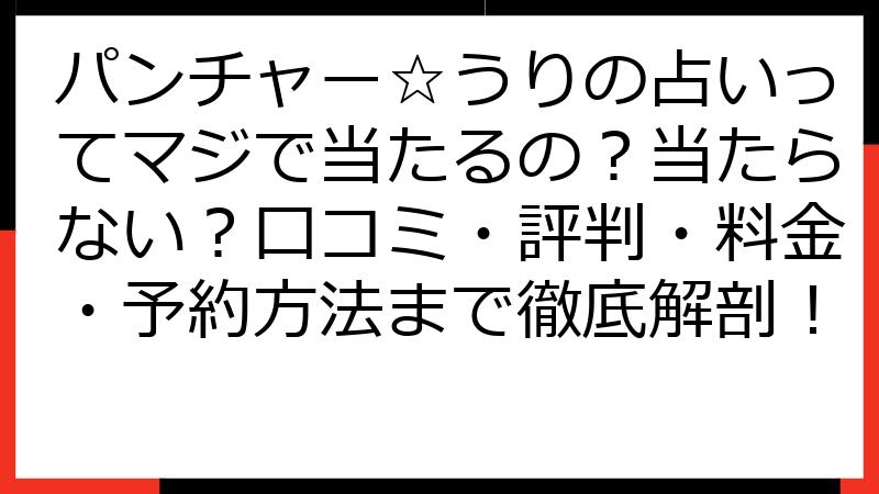 パンチャー☆うりの占いってマジで当たるの？当たらない？口コミ・評判・料金・予約方法まで徹底解剖！