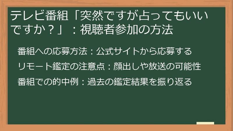 テレビ番組「突然ですが占ってもいいですか？」：視聴者参加の方法