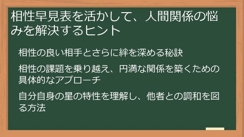 相性早見表を活かして、人間関係の悩みを解決するヒント