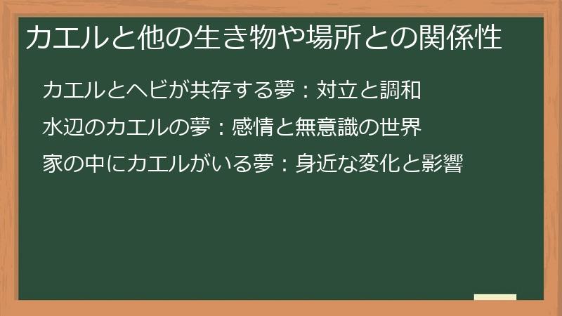 カエルと他の生き物や場所との関係性