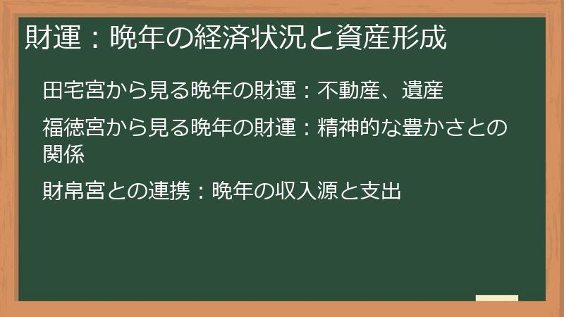 財運：晩年の経済状況と資産形成