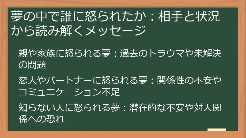夢の中で誰に怒られたか：相手と状況から読み解くメッセージ
