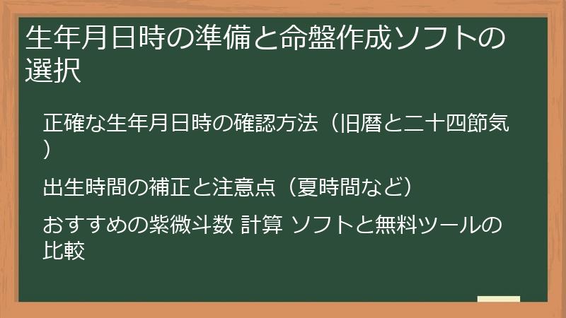 生年月日時の準備と命盤作成ソフトの選択