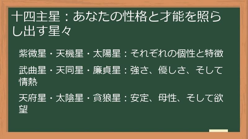 十四主星：あなたの性格と才能を照らし出す星々