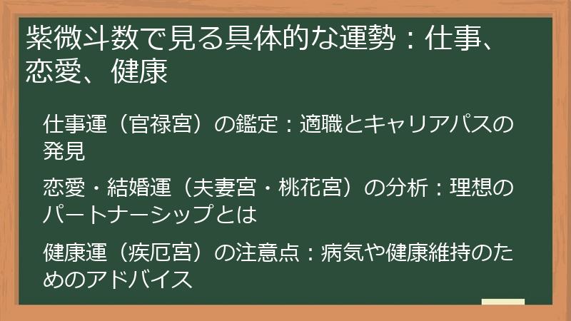 紫微斗数で見る具体的な運勢：仕事、恋愛、健康