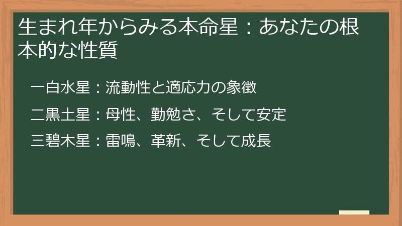生まれ年からみる本命星：あなたの根本的な性質