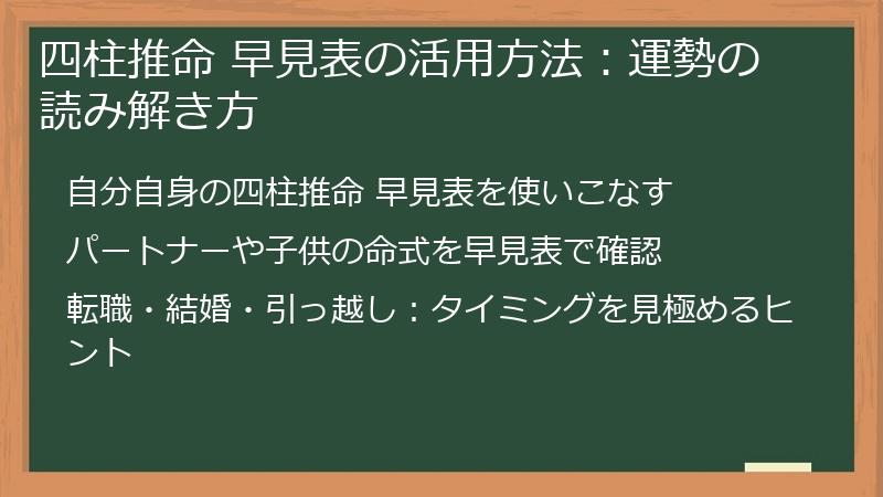 四柱推命 早見表の活用方法：運勢の読み解き方