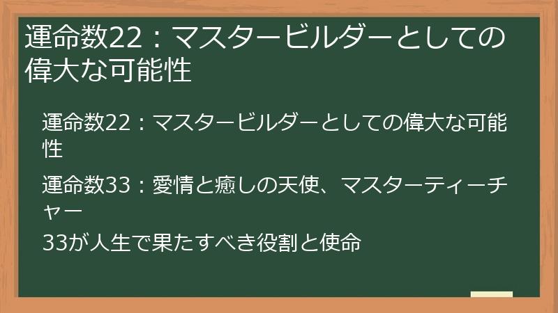 運命数22：マスタービルダーとしての偉大な可能性