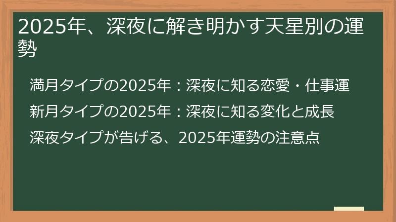 2025年、深夜に解き明かす天星別の運勢