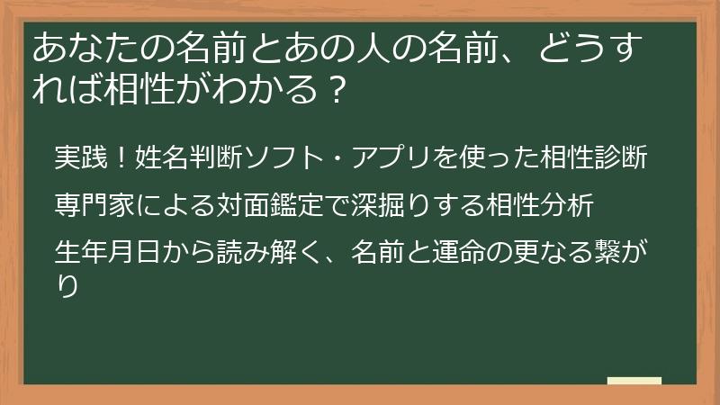 あなたの名前とあの人の名前、どうすれば相性がわかる？