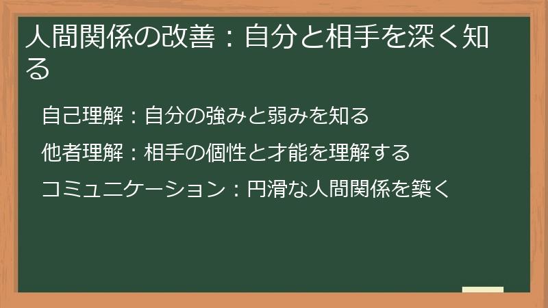 人間関係の改善：自分と相手を深く知る