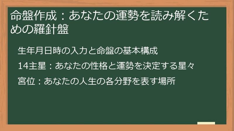 命盤作成：あなたの運勢を読み解くための羅針盤