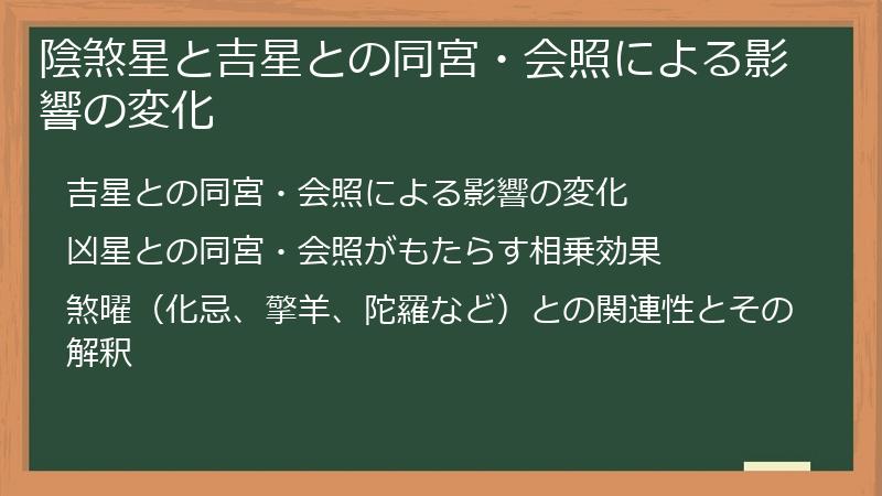 陰煞星と吉星との同宮・会照による影響の変化