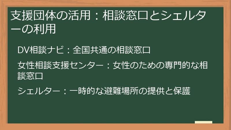 支援団体の活用:相談窓口とシェルターの利用
