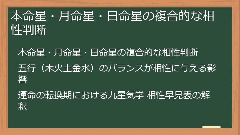 本命星・月命星・日命星の複合的な相性判断