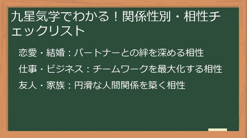 九星気学でわかる！関係性別・相性チェックリスト