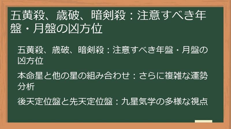 五黄殺、歳破、暗剣殺：注意すべき年盤・月盤の凶方位