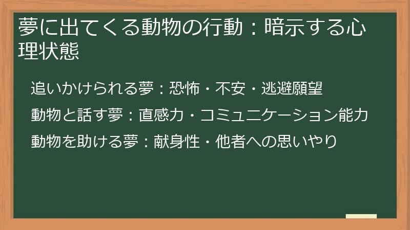 夢に出てくる動物の行動：暗示する心理状態