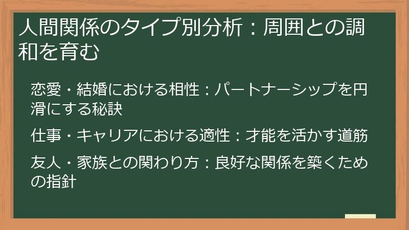 人間関係のタイプ別分析：周囲との調和を育む