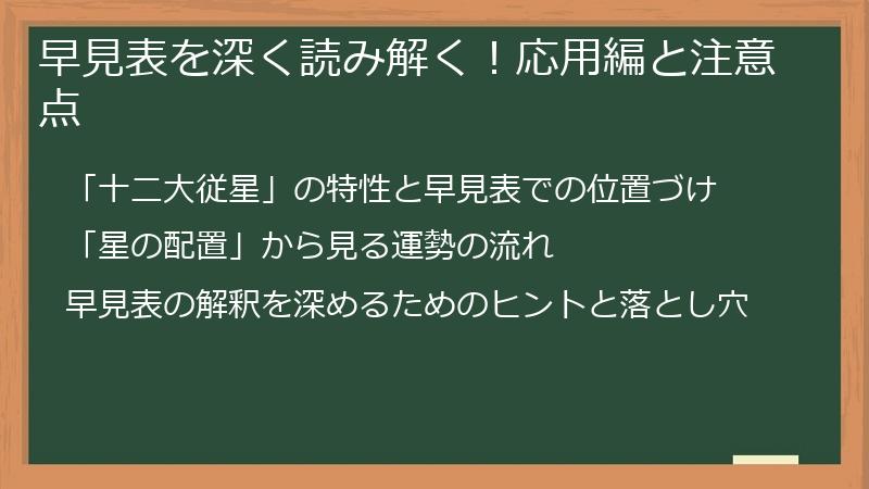 早見表を深く読み解く！応用編と注意点