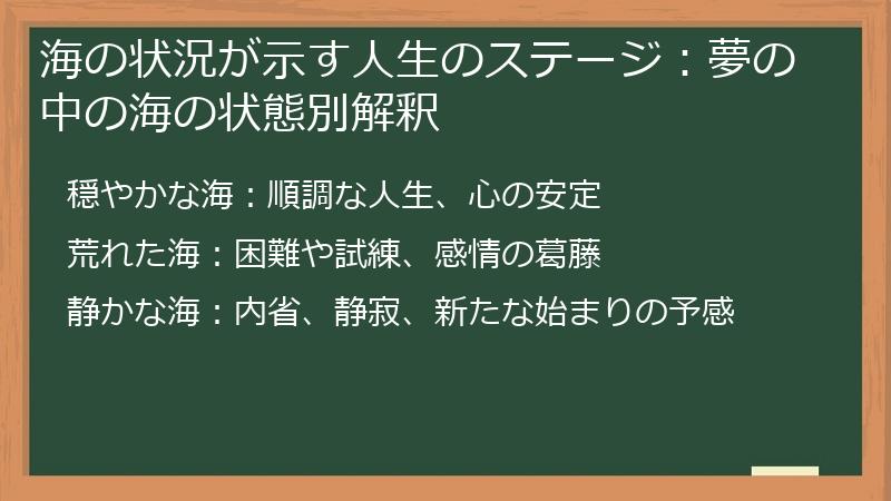 海の状況が示す人生のステージ：夢の中の海の状態別解釈
