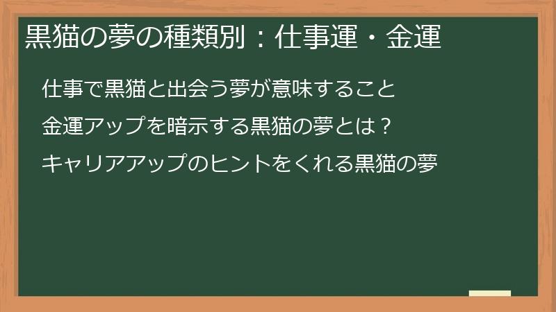 黒猫の夢の種類別：仕事運・金運