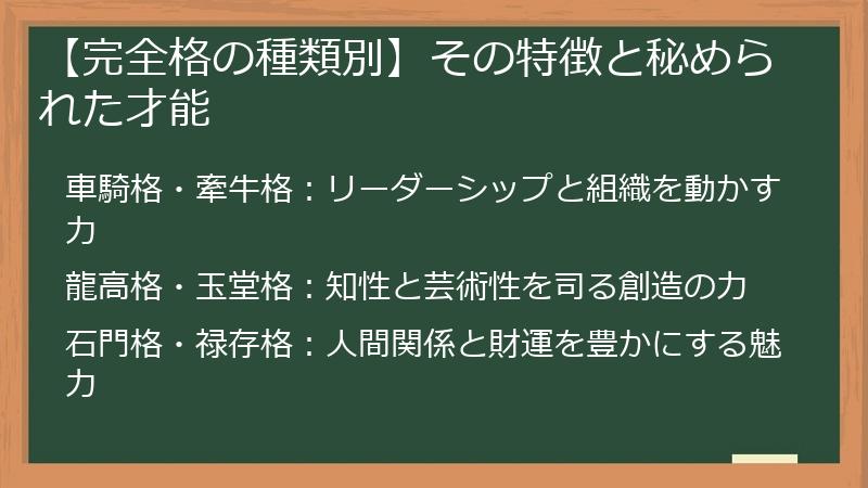 【完全格の種類別】その特徴と秘められた才能