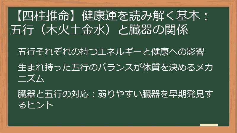 【四柱推命】健康運を読み解く基本：五行（木火土金水）と臓器の関係
