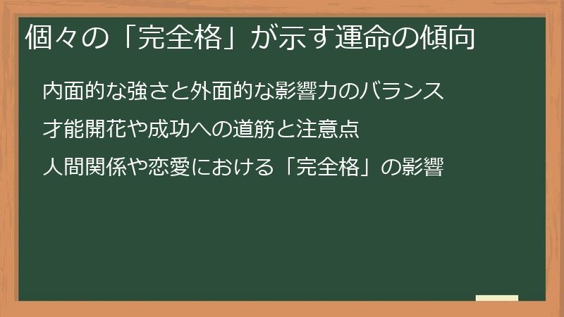 個々の「完全格」が示す運命の傾向